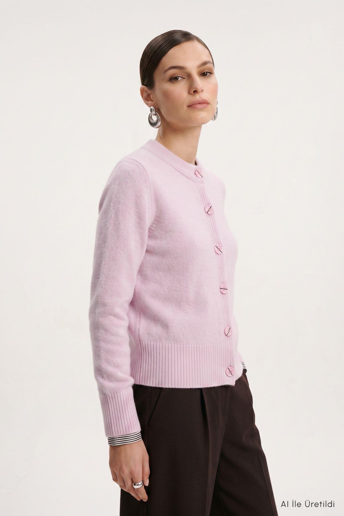 Düğmeli Kısa Hırka 70145 Pembe - RAYS