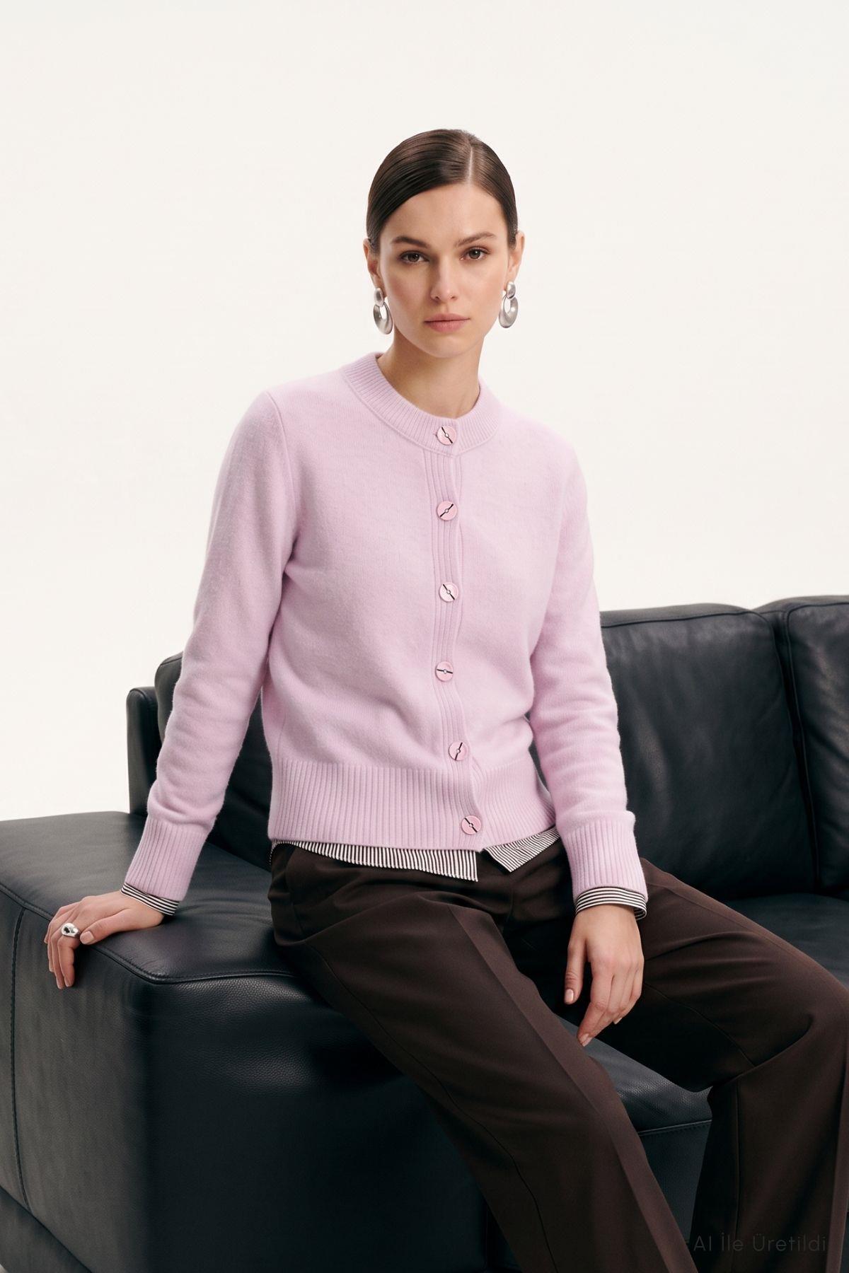 Düğmeli Kısa Hırka 70145 Pembe - 3