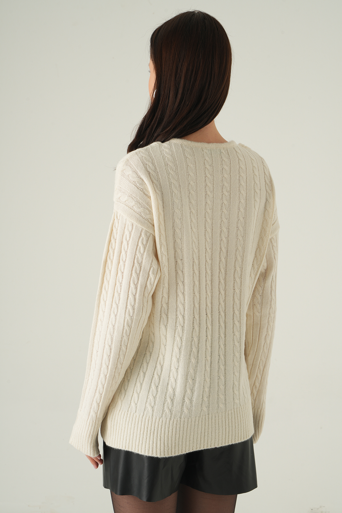 Düğmeli Örgülü Hırka Ekru 2470 - 5