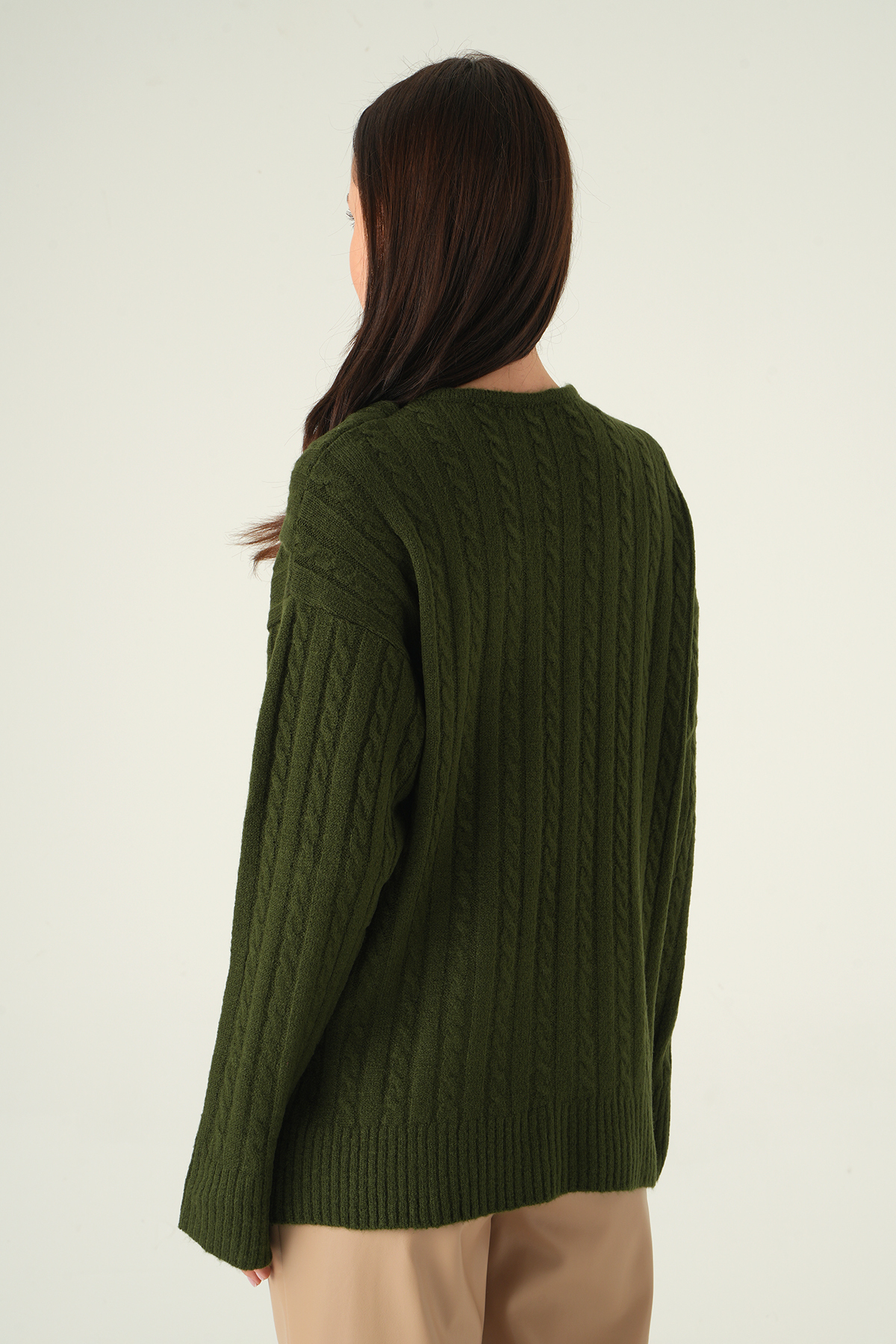 Düğmeli Örgülü Hırka Haki 2470 - 5