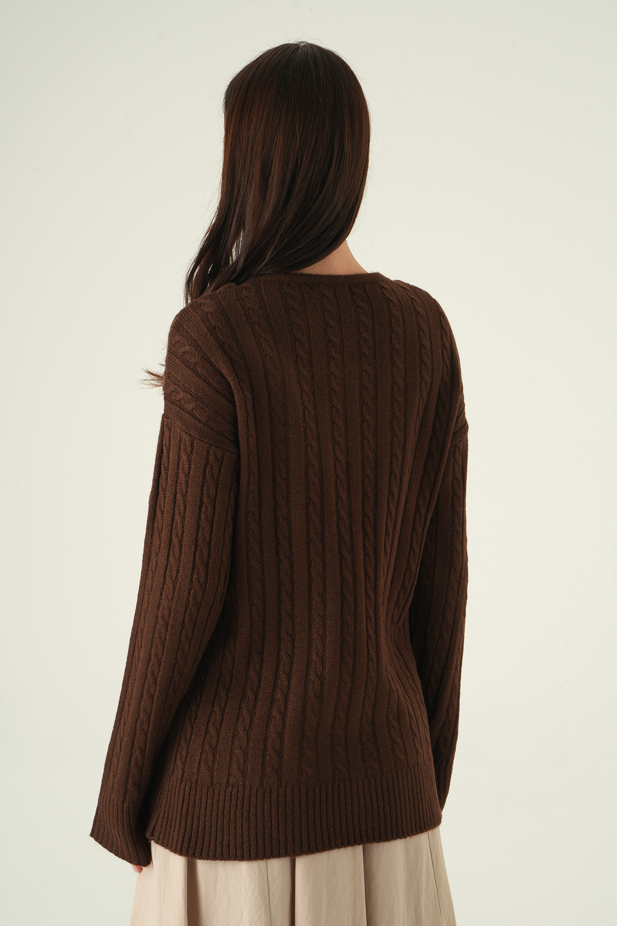 Düğmeli Örgülü Hırka Kahve 2470 - 5