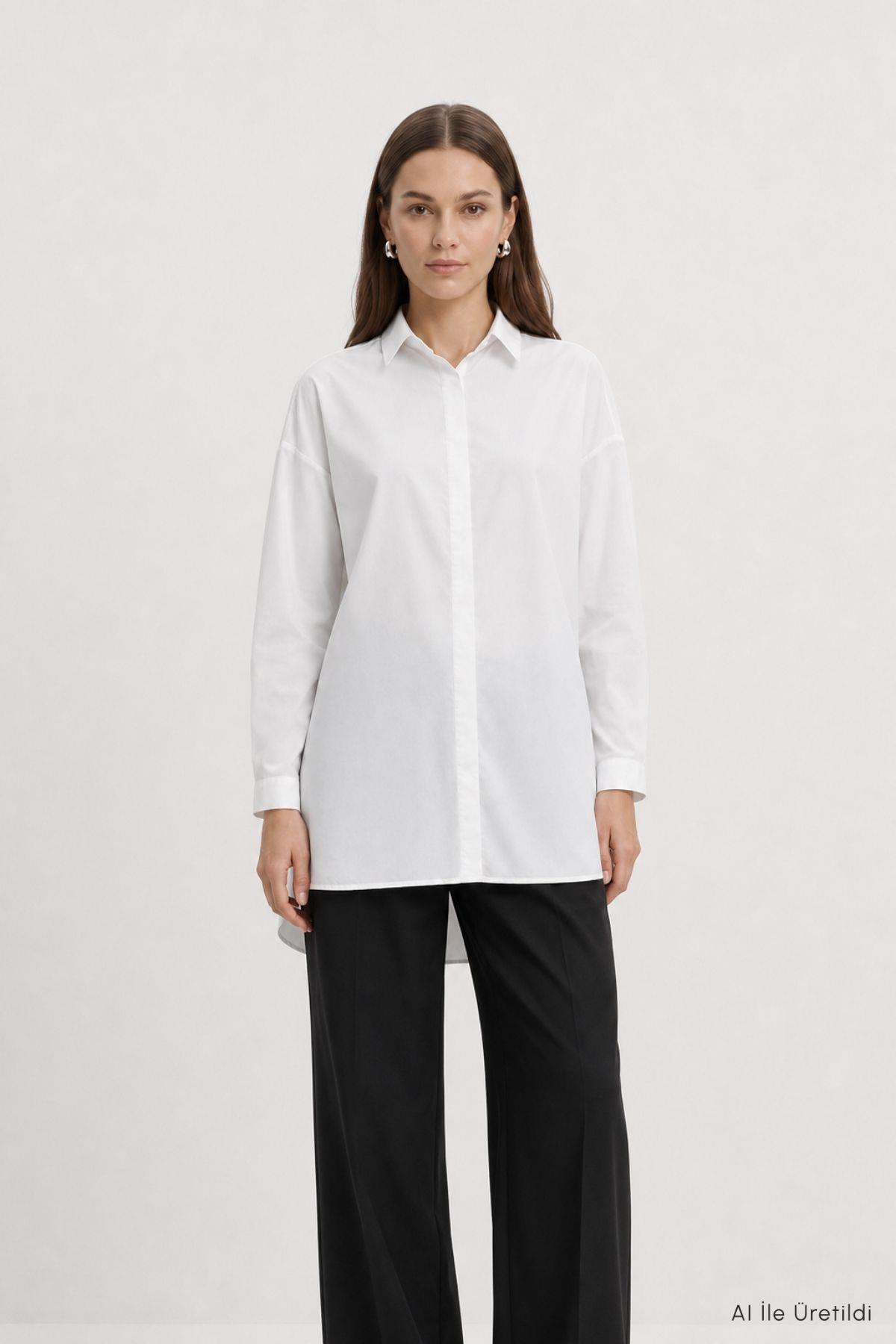 Düğmeli Salaş Tunik 4537 Beyaz - RAYS (1)