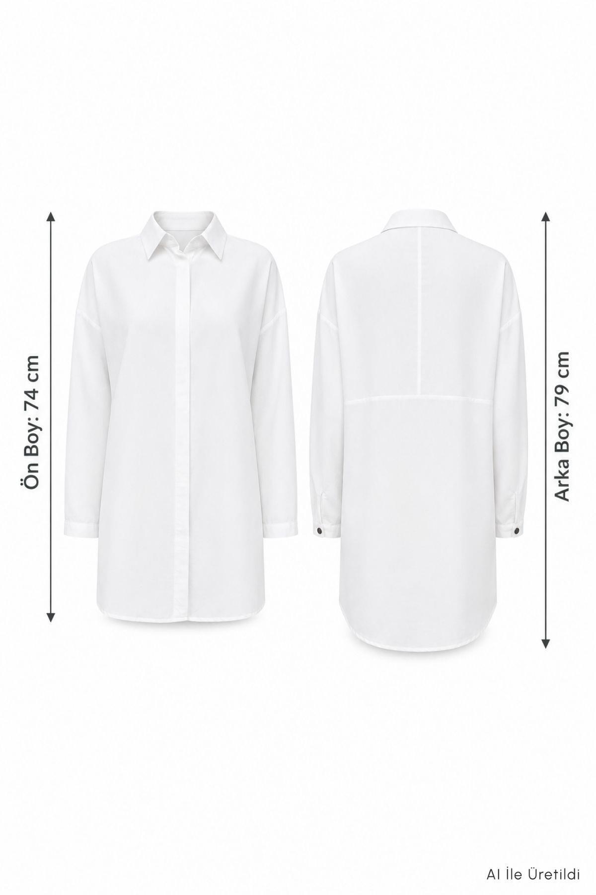 Düğmeli Salaş Tunik 4537 Beyaz - RAYS