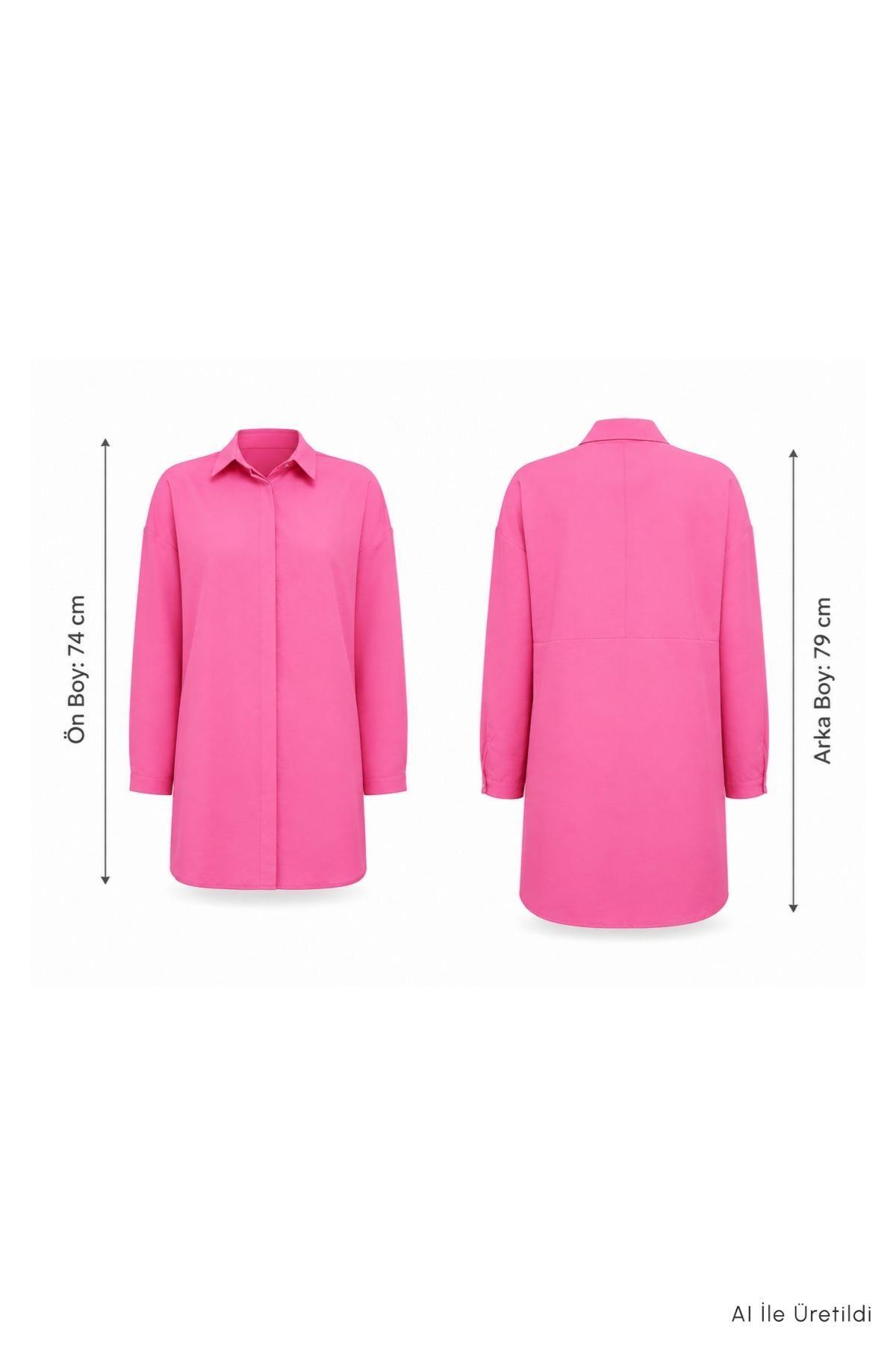 Düğmeli Salaş Tunik 4537 Fuşya - 4