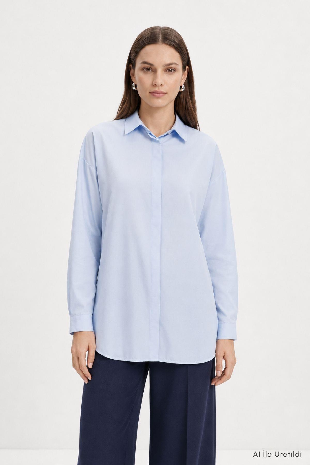 Düğmeli Salaş Tunik 4537 Mavi - RAYS