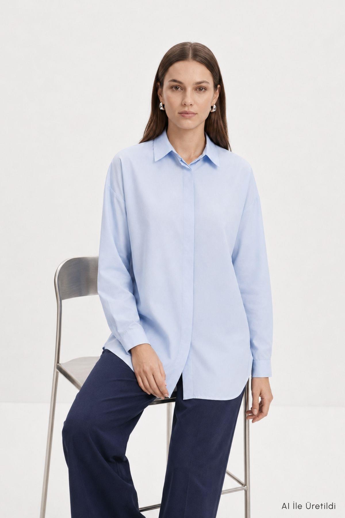 Düğmeli Salaş Tunik 4537 Mavi - RAYS (1)