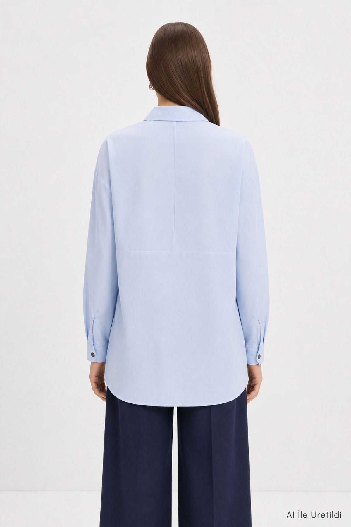 Düğmeli Salaş Tunik 4537 Mavi - RAYS