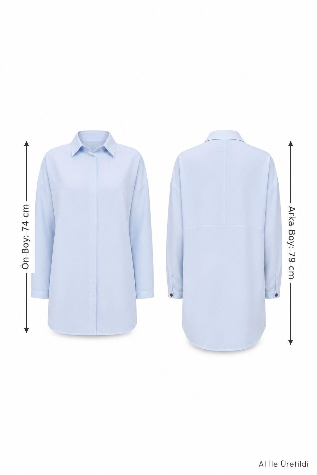 Düğmeli Salaş Tunik 4537 Mavi - RAYS