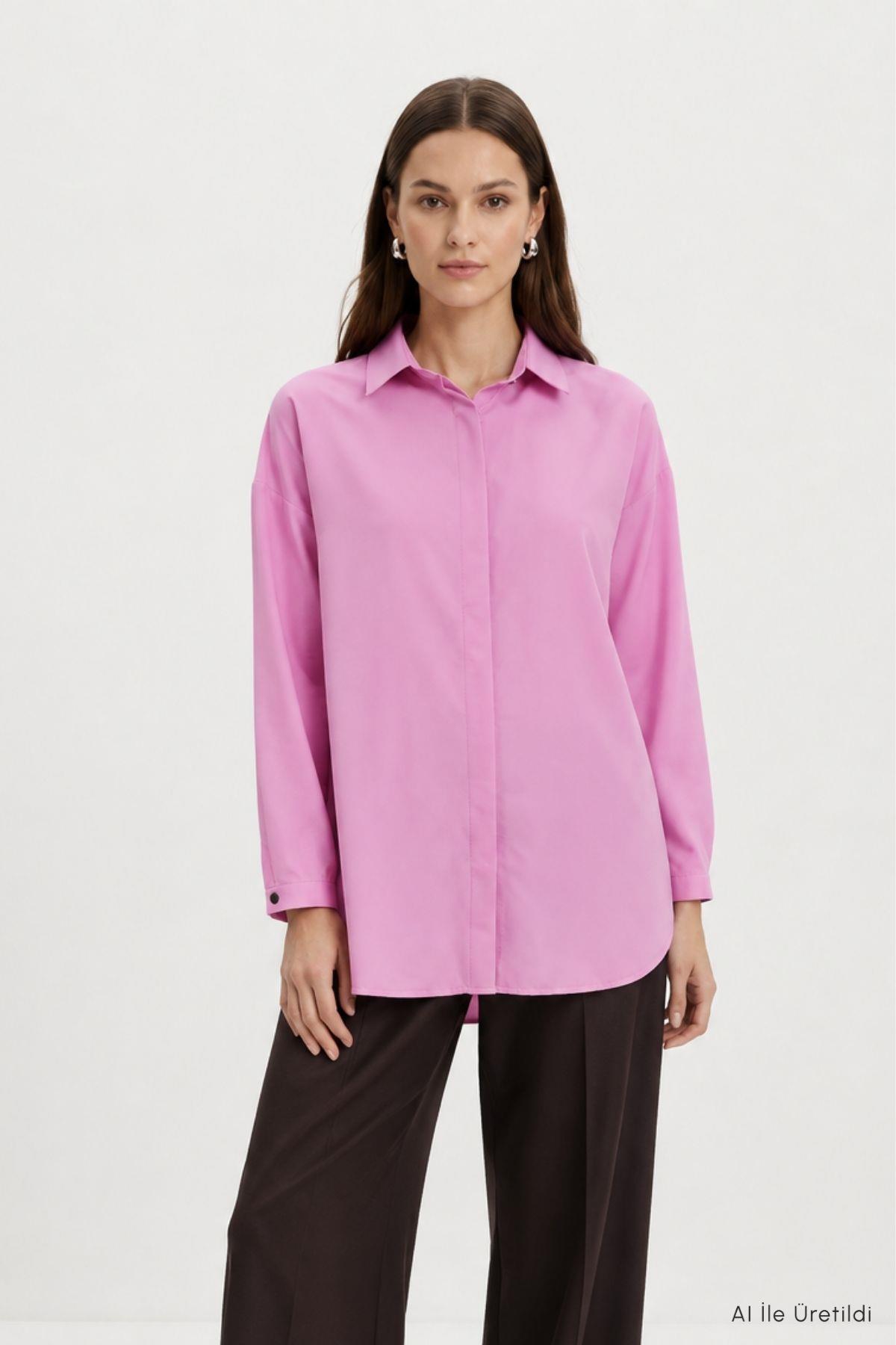 Düğmeli Salaş Tunik 4537 Pembe - RAYS