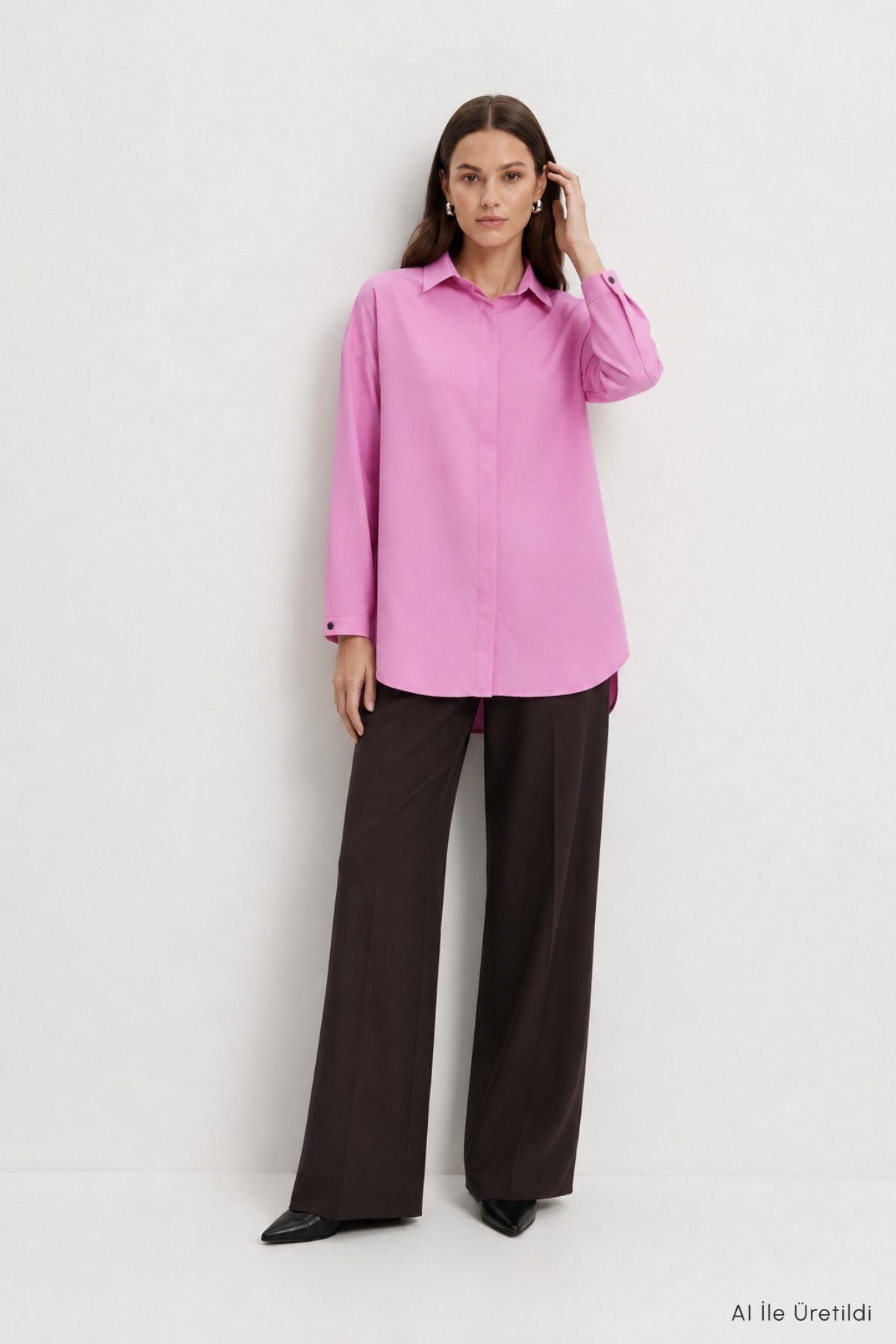 Düğmeli Salaş Tunik 4537 Pembe - 2