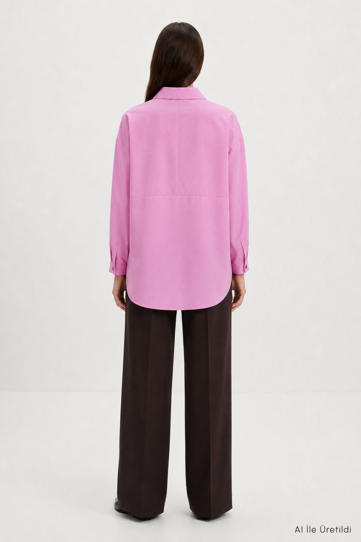 Düğmeli Salaş Tunik 4537 Pembe - 3