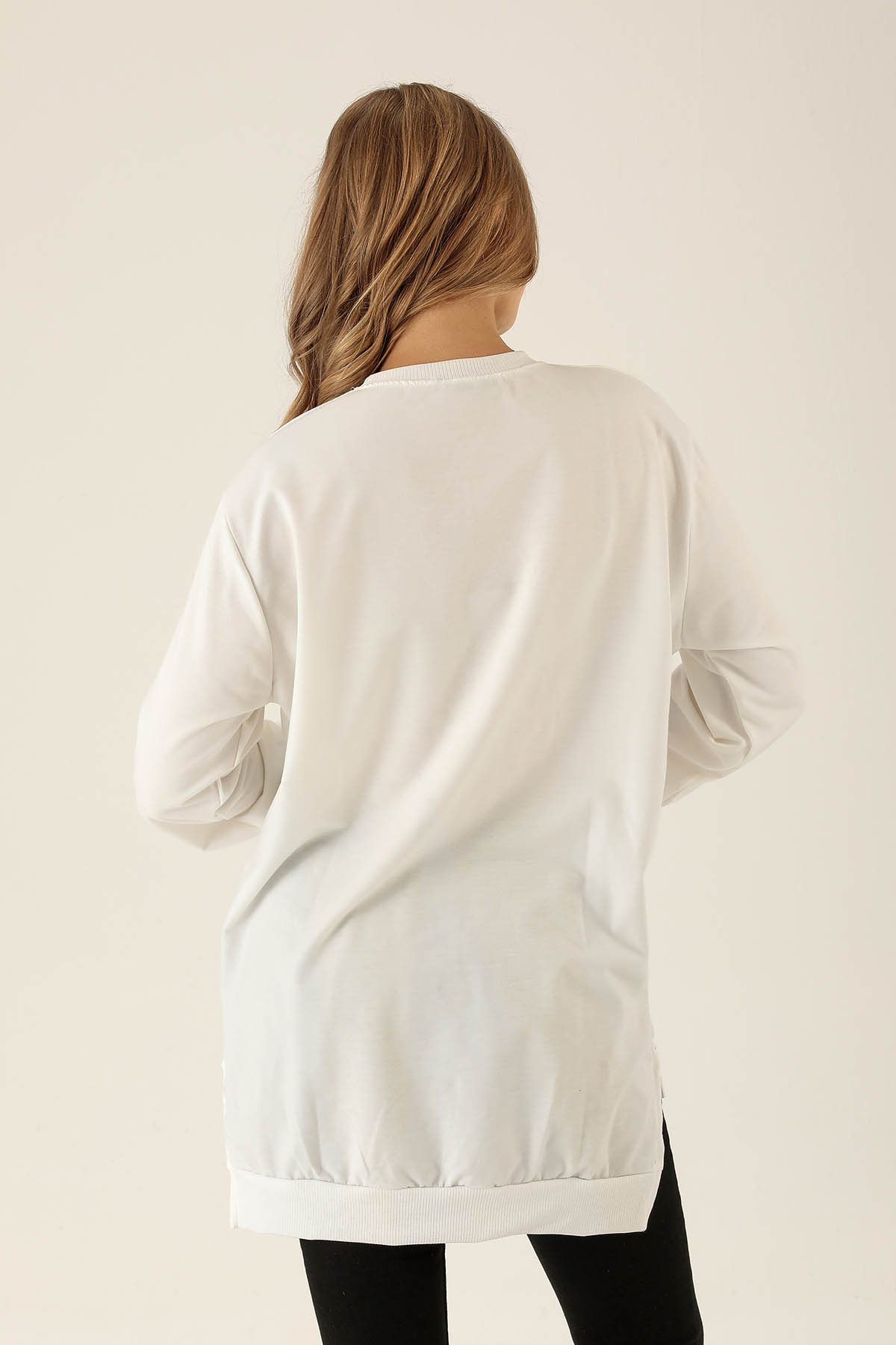 Düz Basic Bayan Sweat - 0013 Ekru - 5