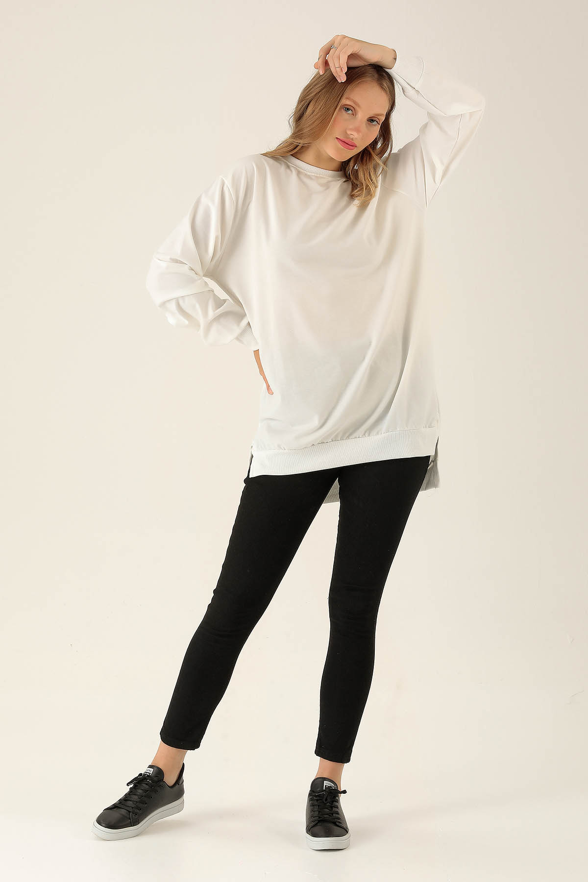 Düz Basic Bayan Sweat - 0013 Ekru - 4