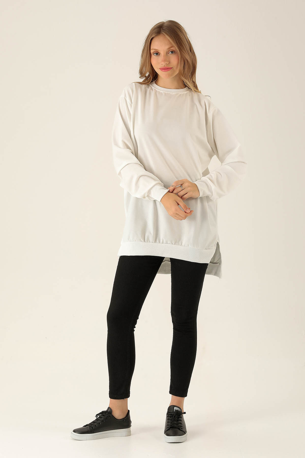 Düz Basic Bayan Sweat - 0013 Ekru - 3