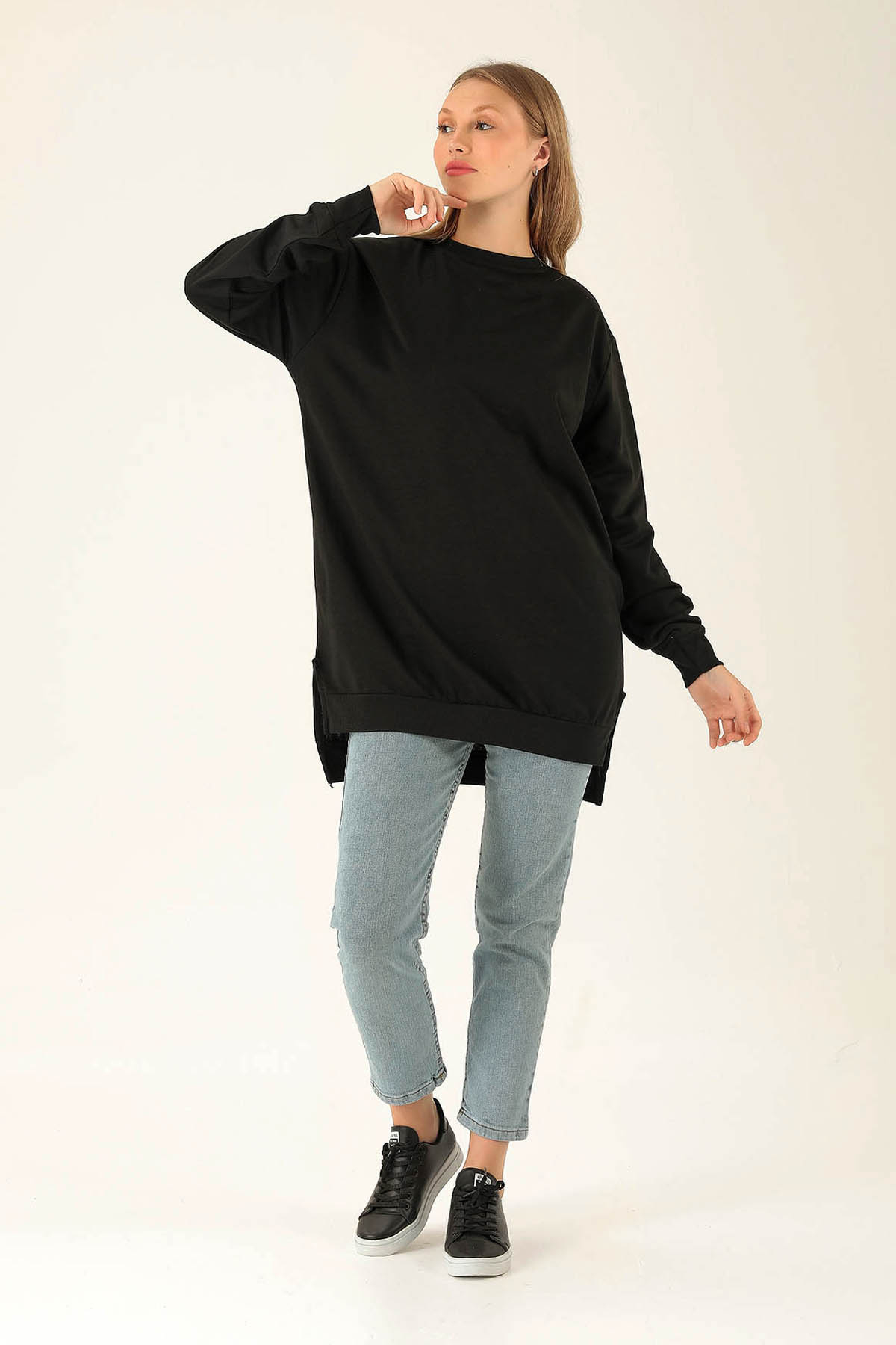 Düz Basic Bayan Sweat - 0013 Siyah - 4