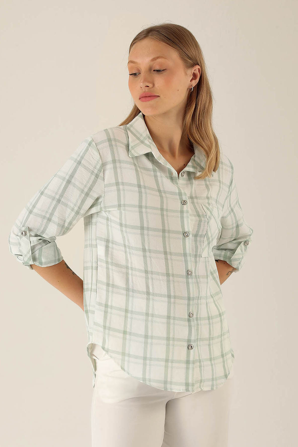 Ekoseli Bayan Gömlek - 6791A Çağla - 2