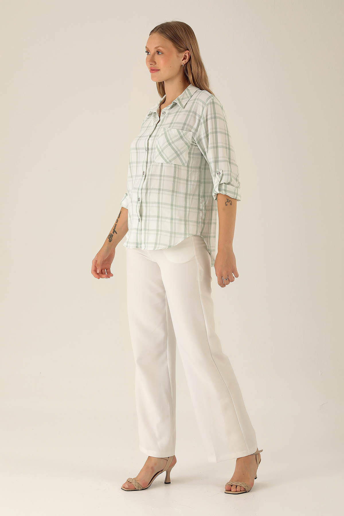 Ekoseli Bayan Gömlek - 6791A Çağla - 4