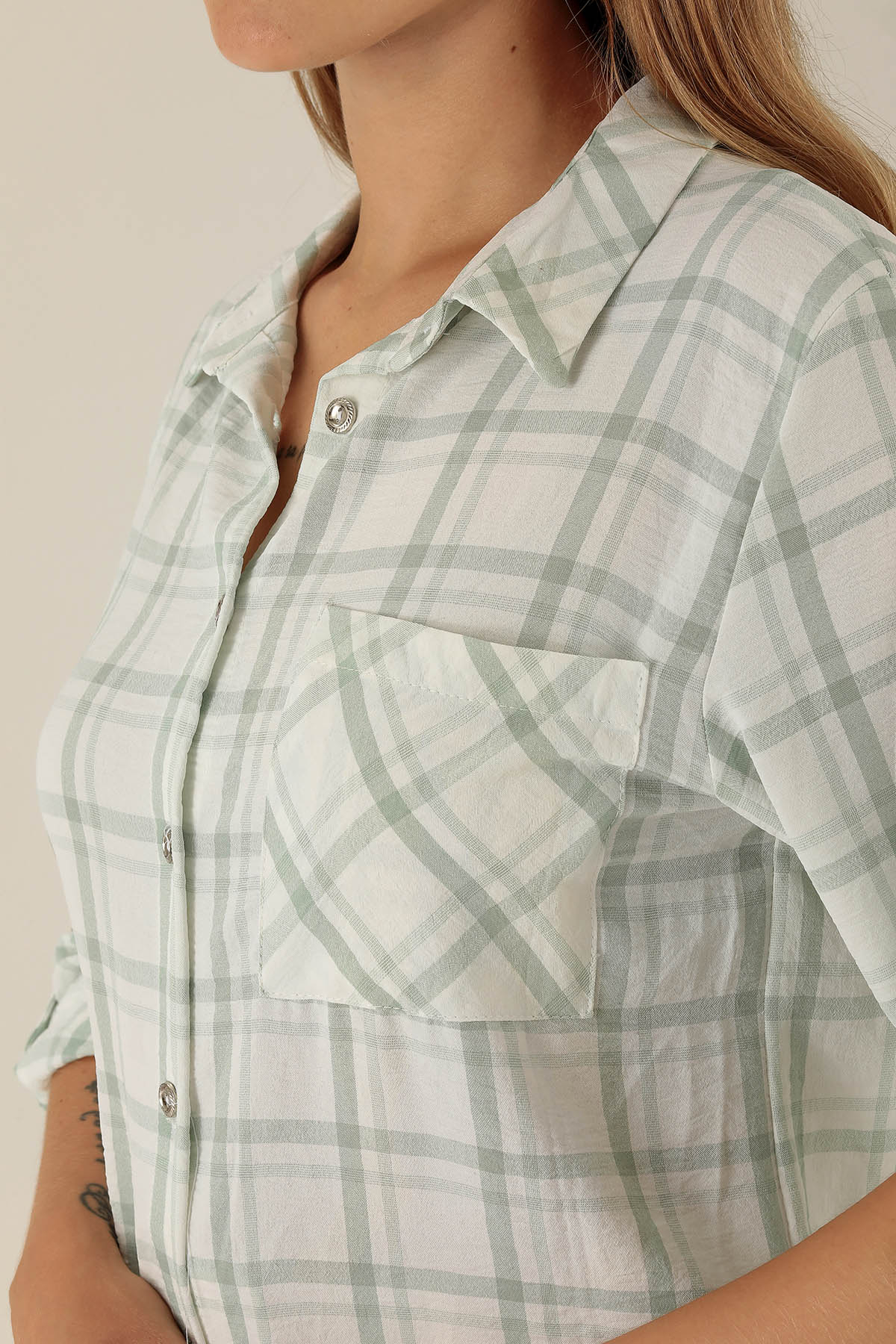 Ekoseli Bayan Gömlek - 6791A Çağla - 6