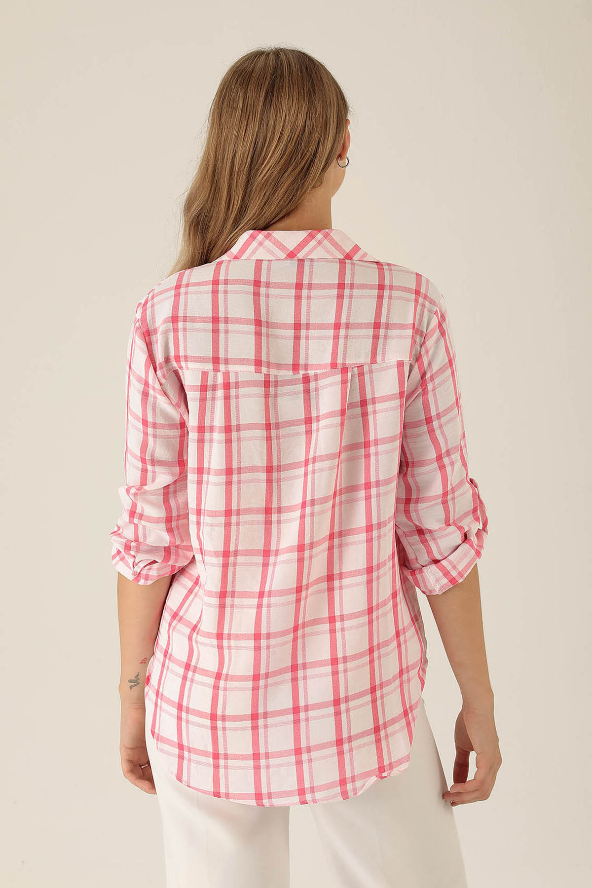 Ekoseli Bayan Gömlek - 6791A Fuşya - 5