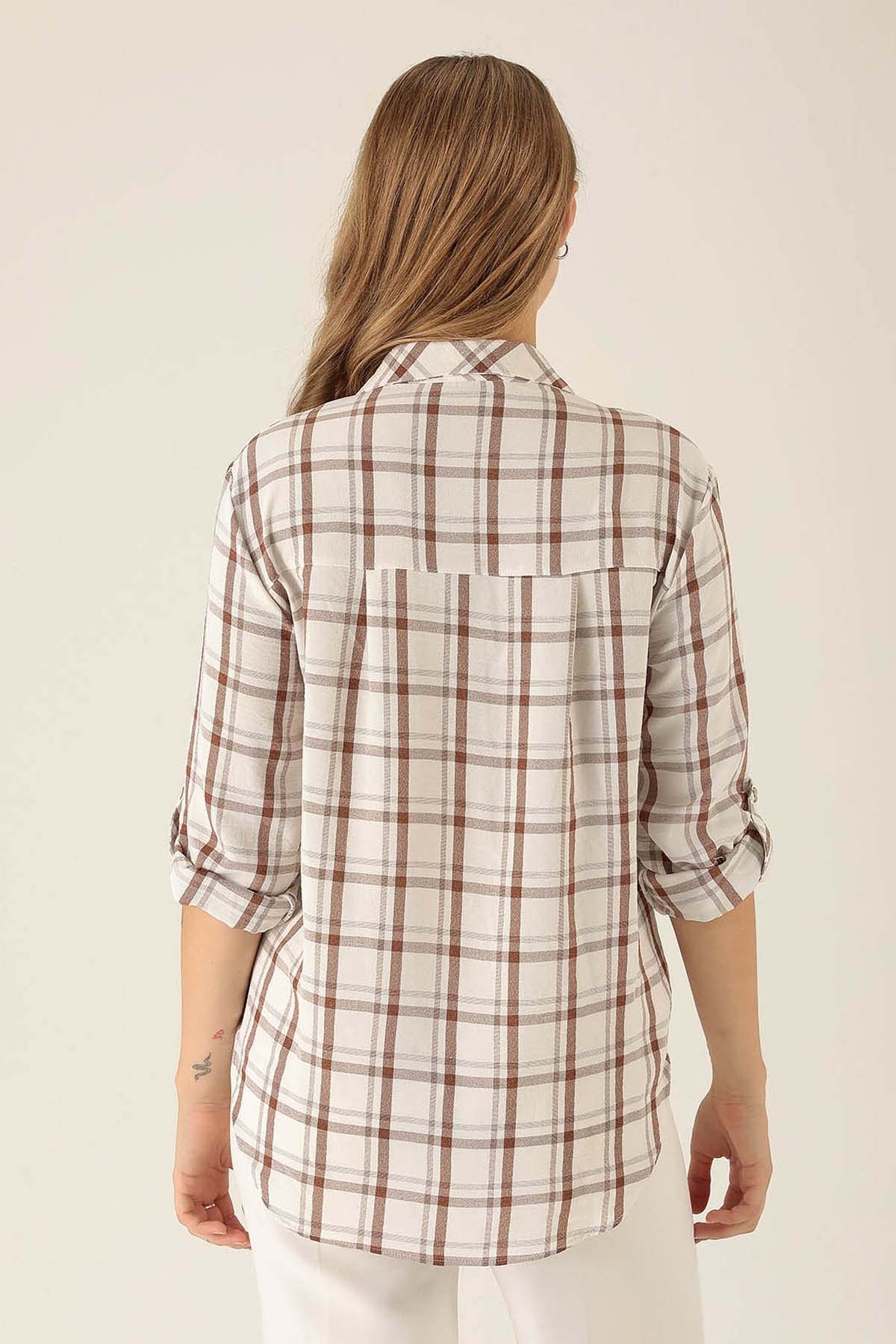 Ekoseli Bayan Gömlek - 6791A Kahve - 5