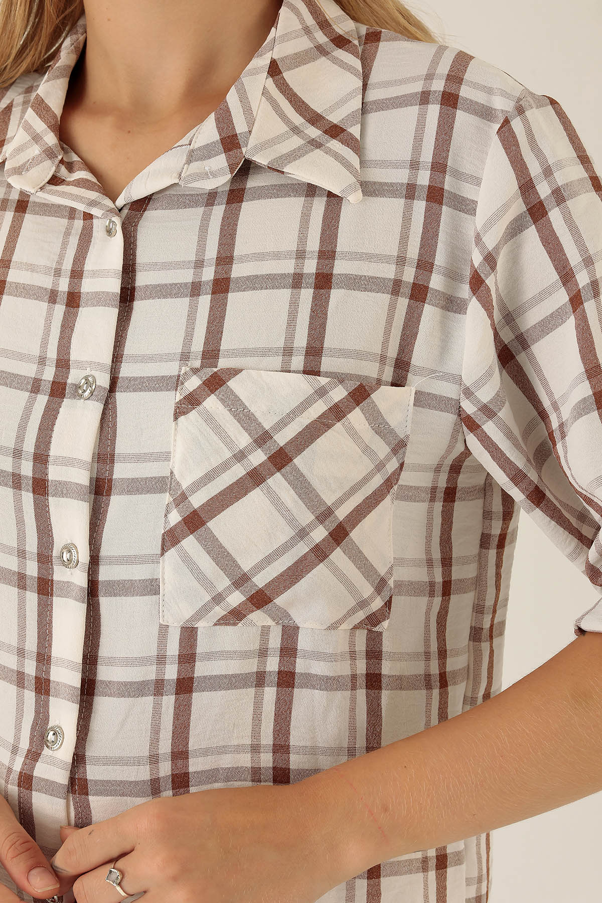 Ekoseli Bayan Gömlek - 6791A Kahve - 6