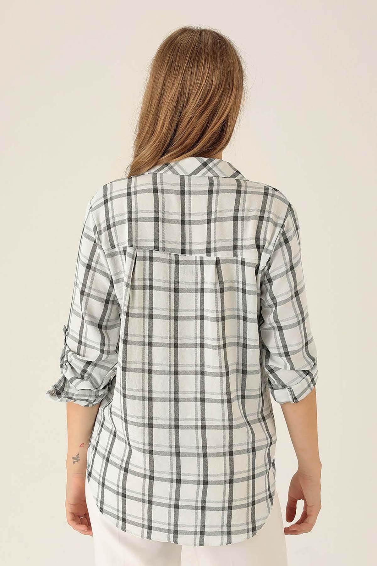 Ekoseli Bayan Gömlek - 6791A Siyah - 6