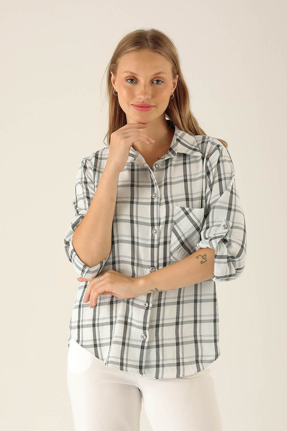 Ekoseli Bayan Gömlek - 6791A Siyah - 1