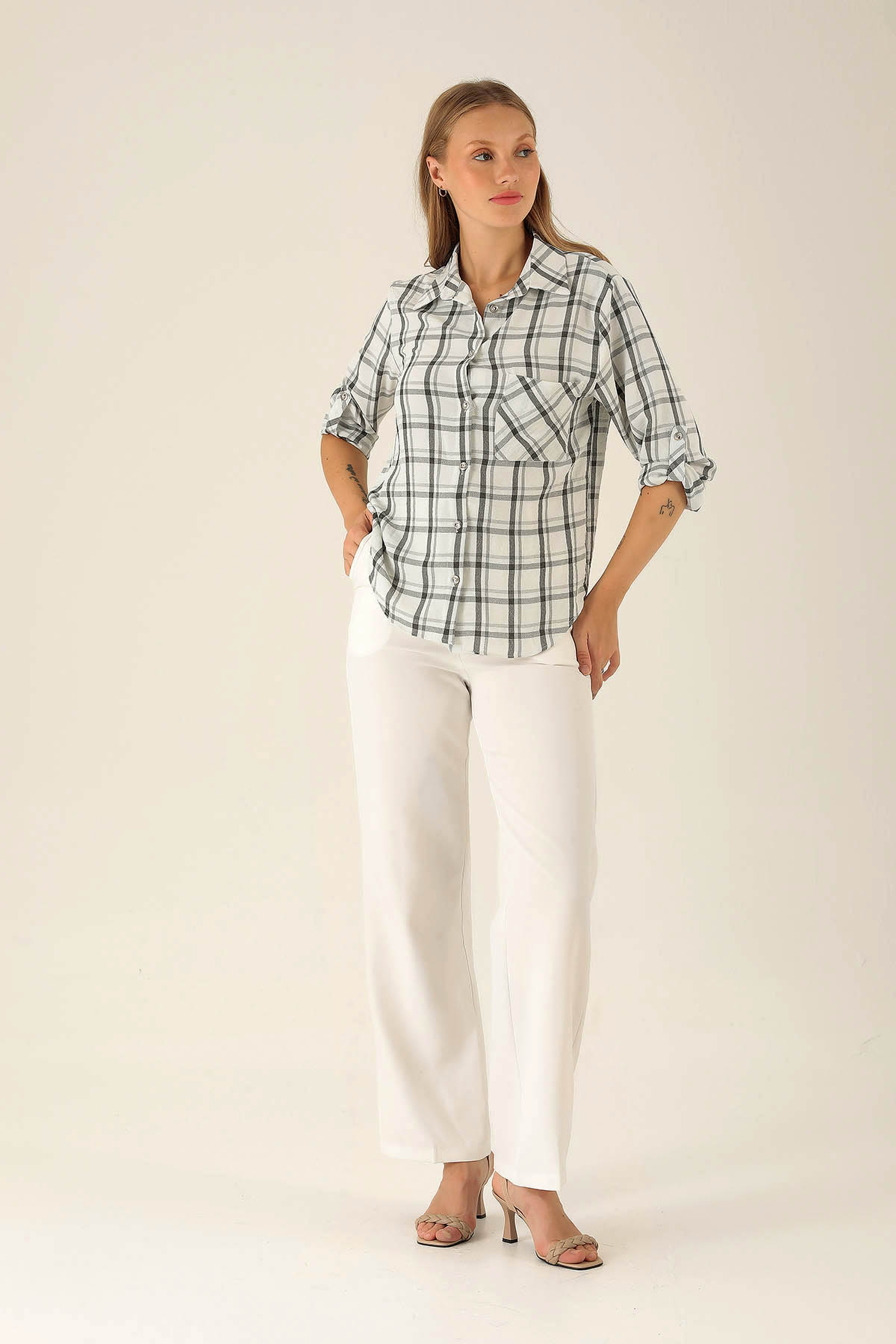 Ekoseli Bayan Gömlek - 6791A Siyah - 3