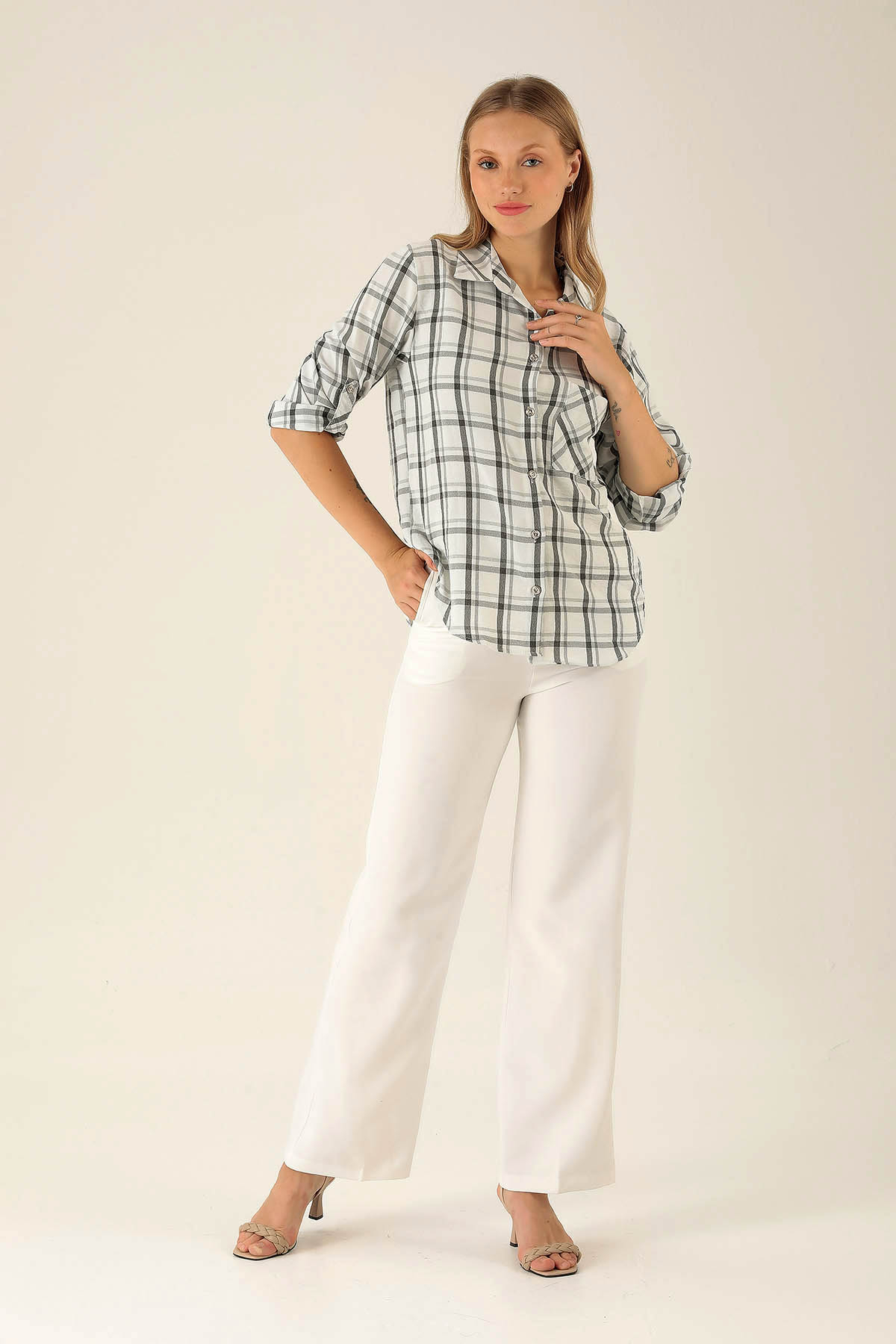 Ekoseli Bayan Gömlek - 6791A Siyah - 4