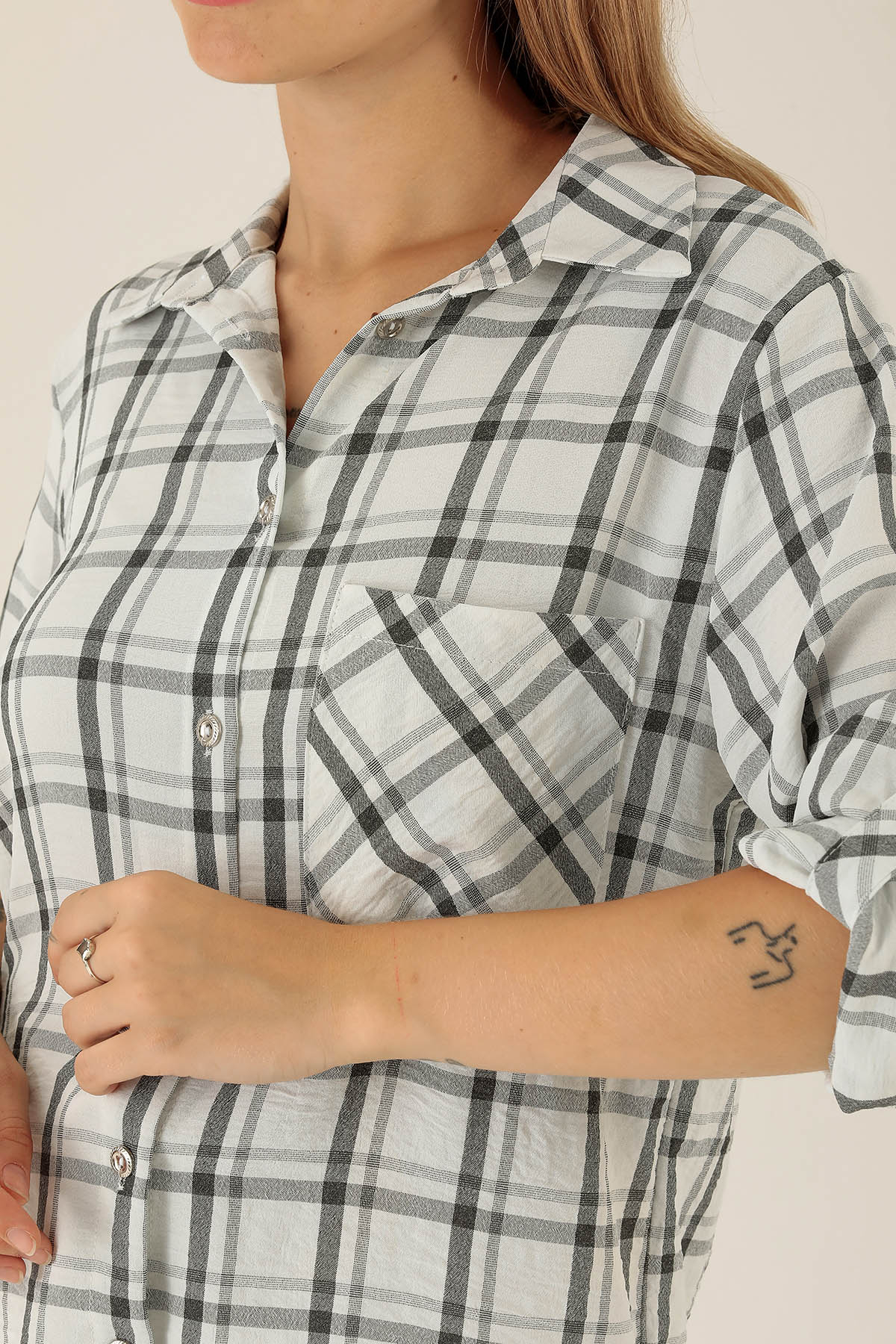 Ekoseli Bayan Gömlek - 6791A Siyah - 5