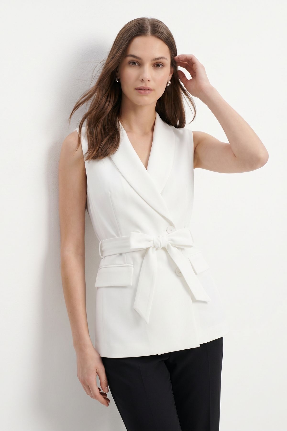 Ekru Bel Kuşaklı Yelek 8460A - 1