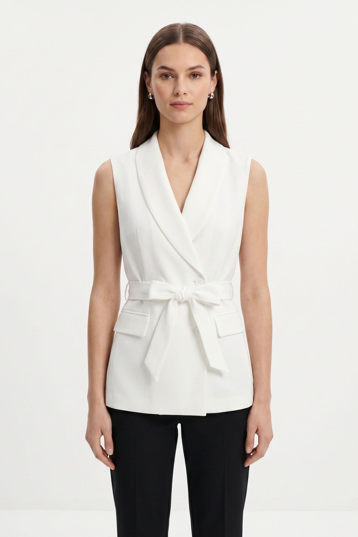 Ekru Bel Kuşaklı Yelek 8460A - 2