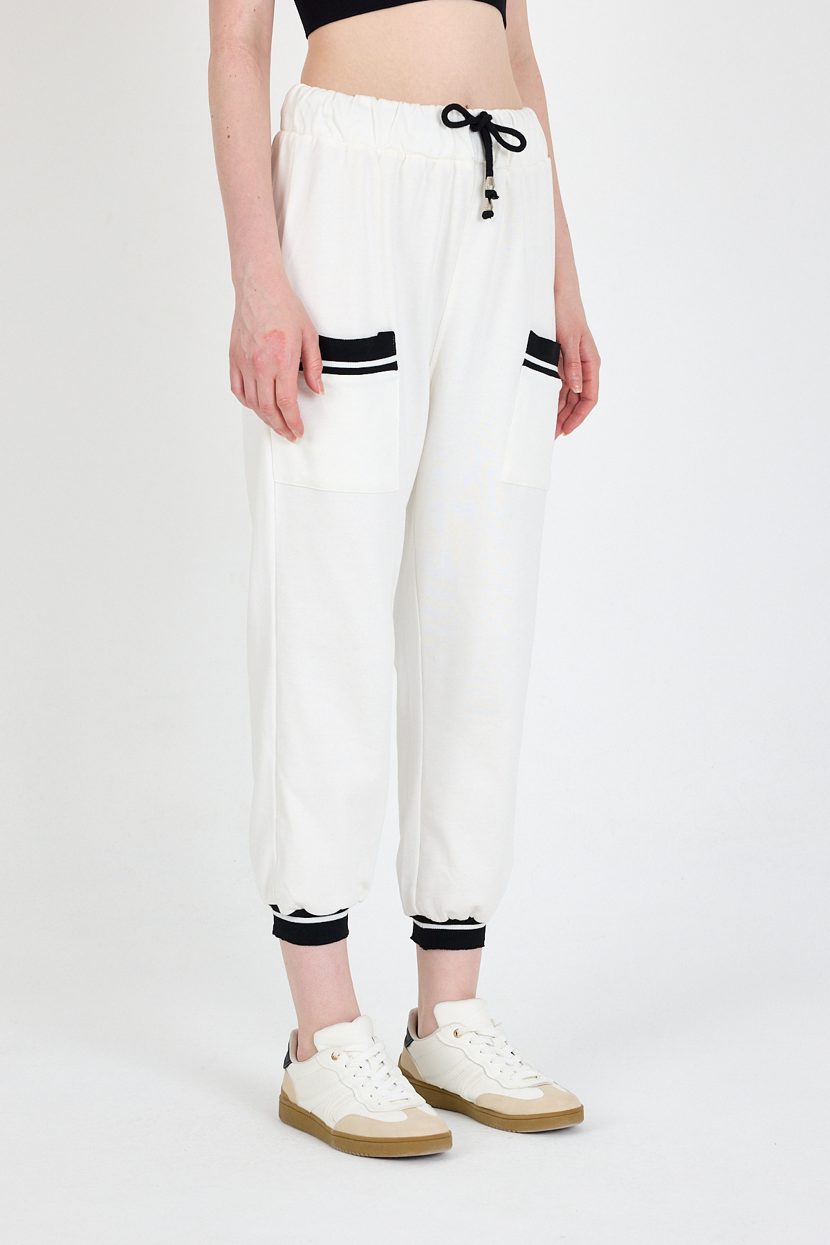 Ekru Bel Lastikli Cepli Şerit Detaylı Jogger Eşofman Altı 81524 - RAYS