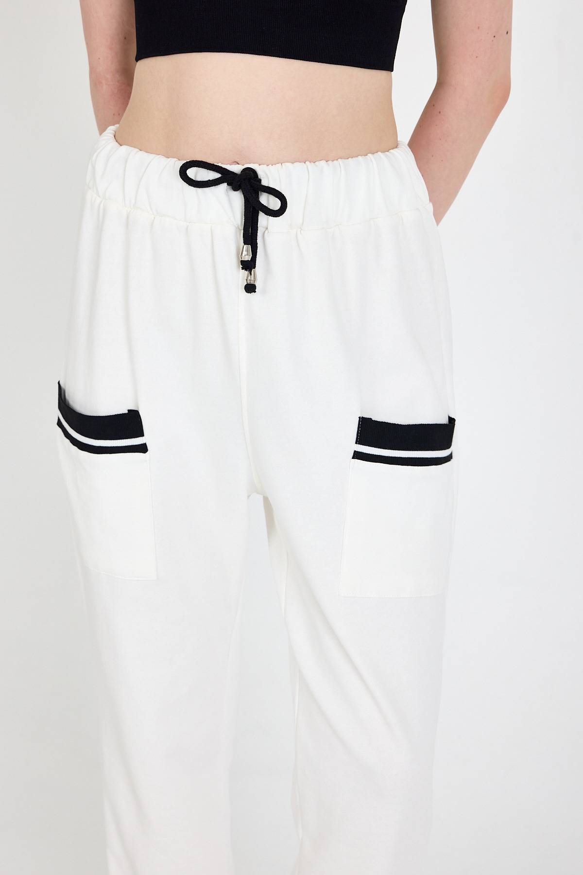 Ekru Bel Lastikli Cepli Şerit Detaylı Jogger Eşofman Altı 81524 - RAYS