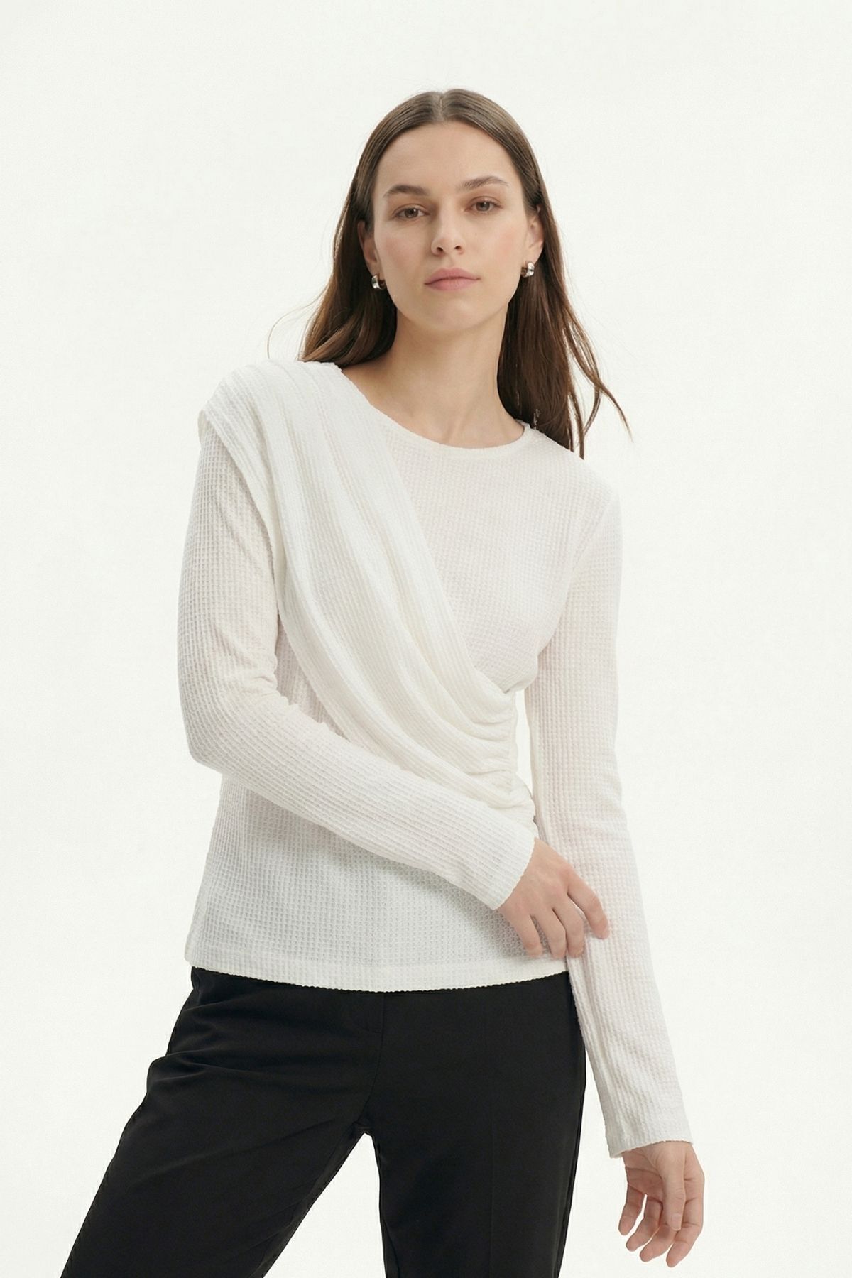 Ekru Bisiklet Yaka Drapeli Bluz 252134 - RAYS