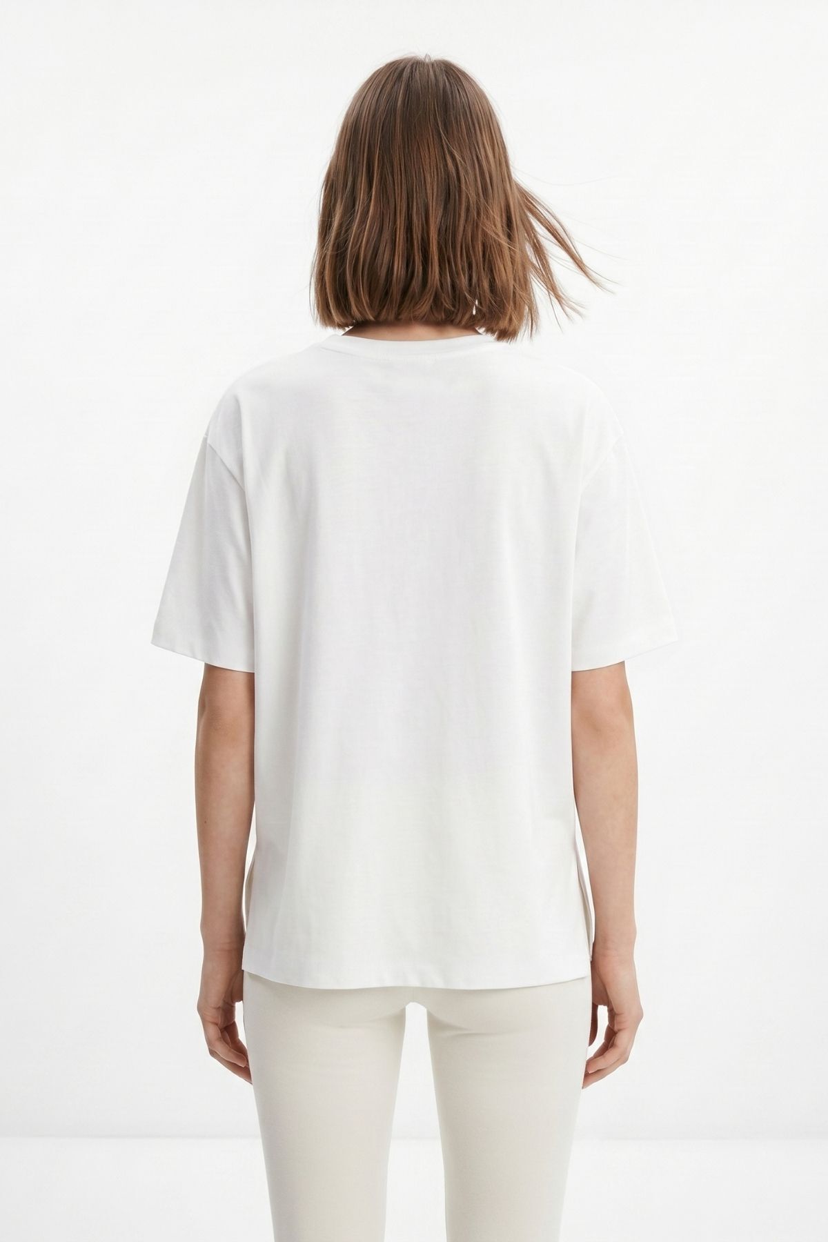 Ekru Bisiklet Yaka Salaş Tişört 0474 - RAYS