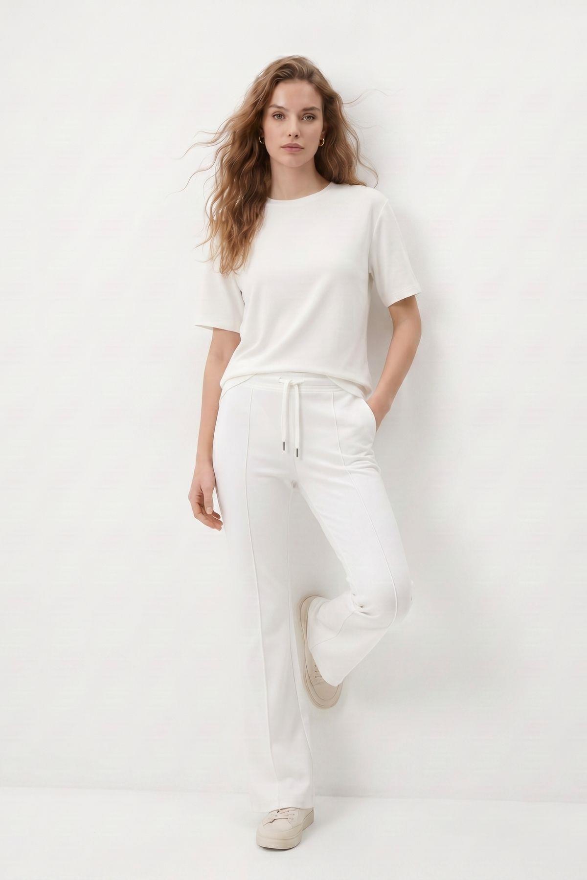 Bisiklet Yaka Tişört Pantolon Takım 8454A Ekru - RAYS