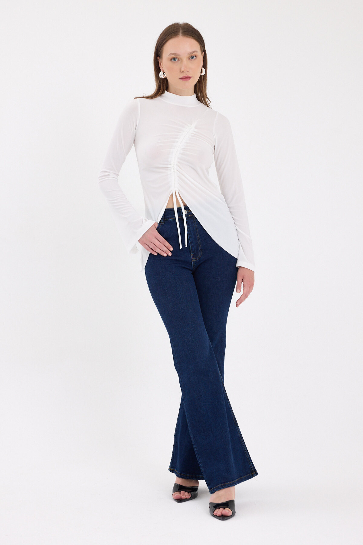 Ekru Büzgü Detaylı Balıkçı Yaka Bluz 2458 - RAYS