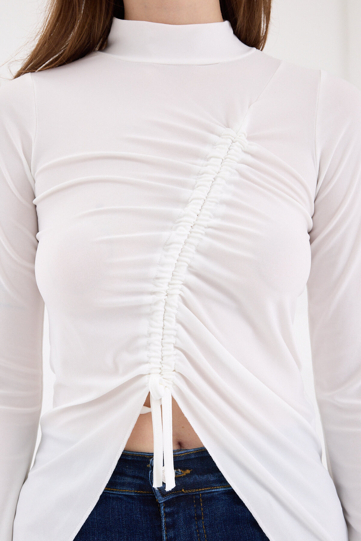 Ekru Büzgü Detaylı Balıkçı Yaka Bluz 2458 - RAYS