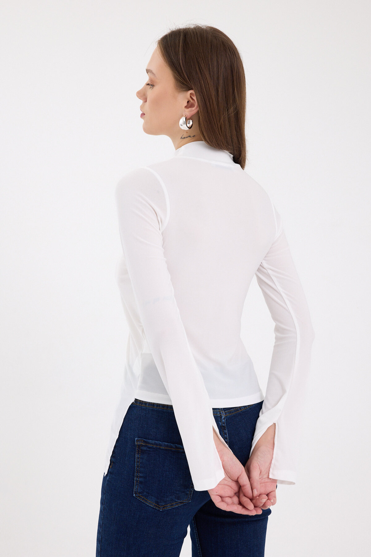 Ekru Büzgü Detaylı Balıkçı Yaka Bluz 2458 - 5