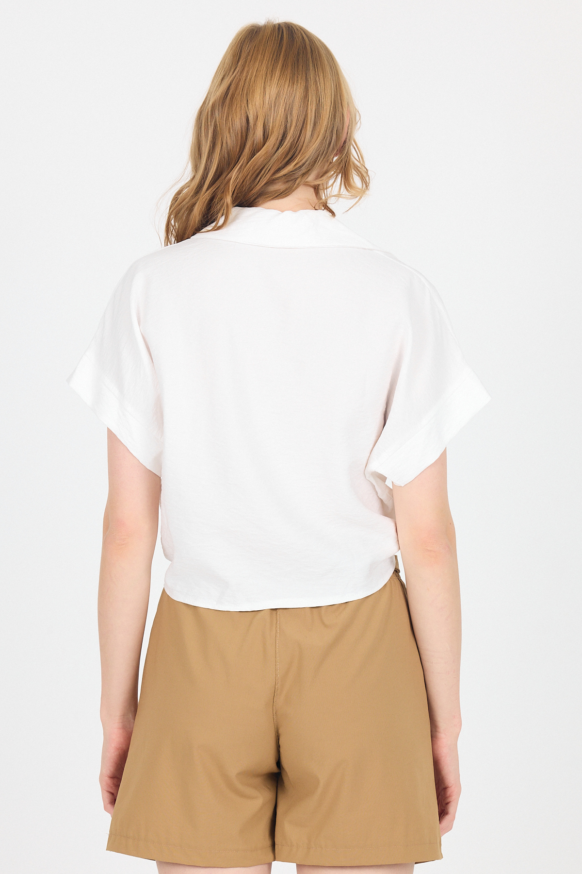 Ekru Çiçek Nakışlı Ön Bağlamalı Gömlek Bluz 6949 - 5