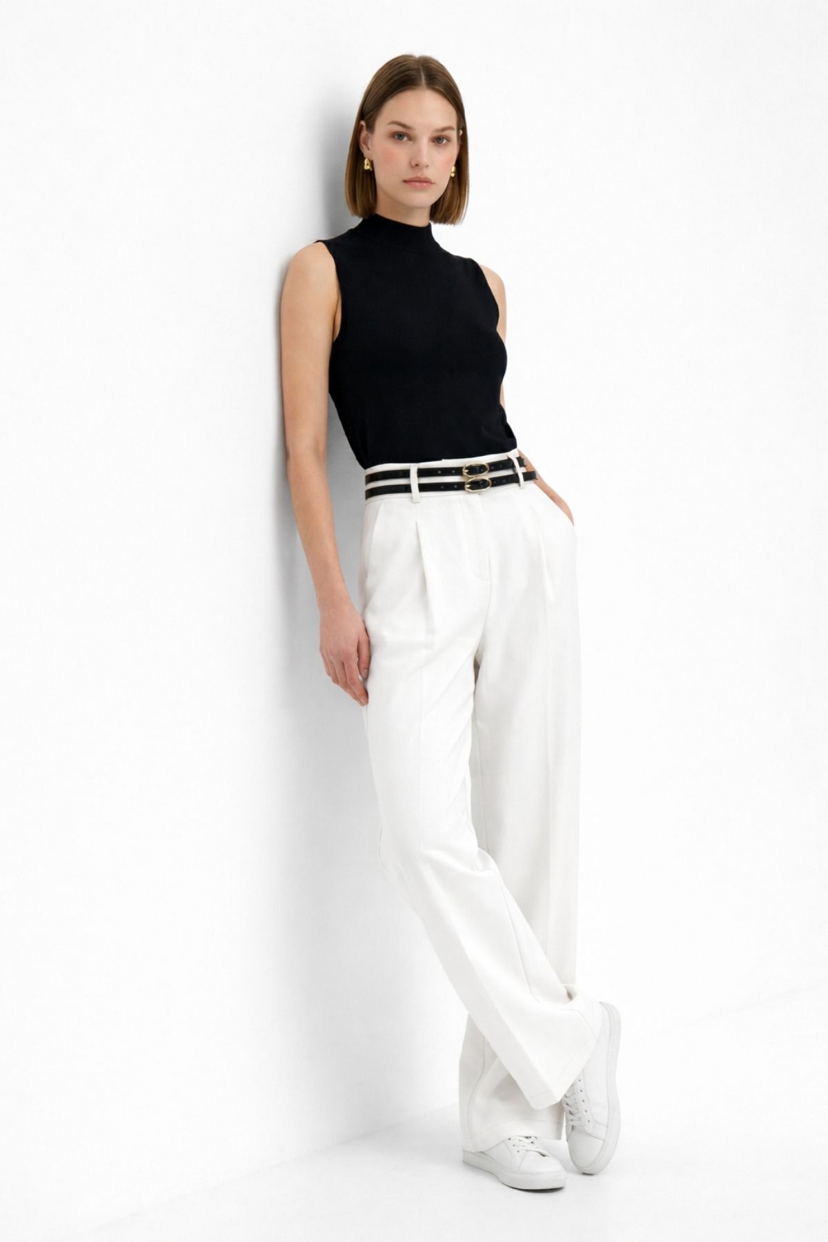 Çift Kemerli Pantolon 8413A Ekru - RAYS