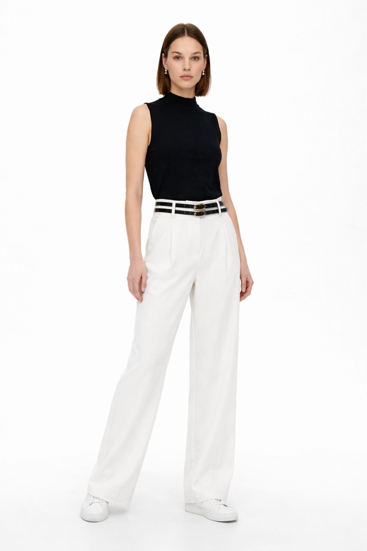 Çift Kemerli Pantolon 8413A Ekru - 3