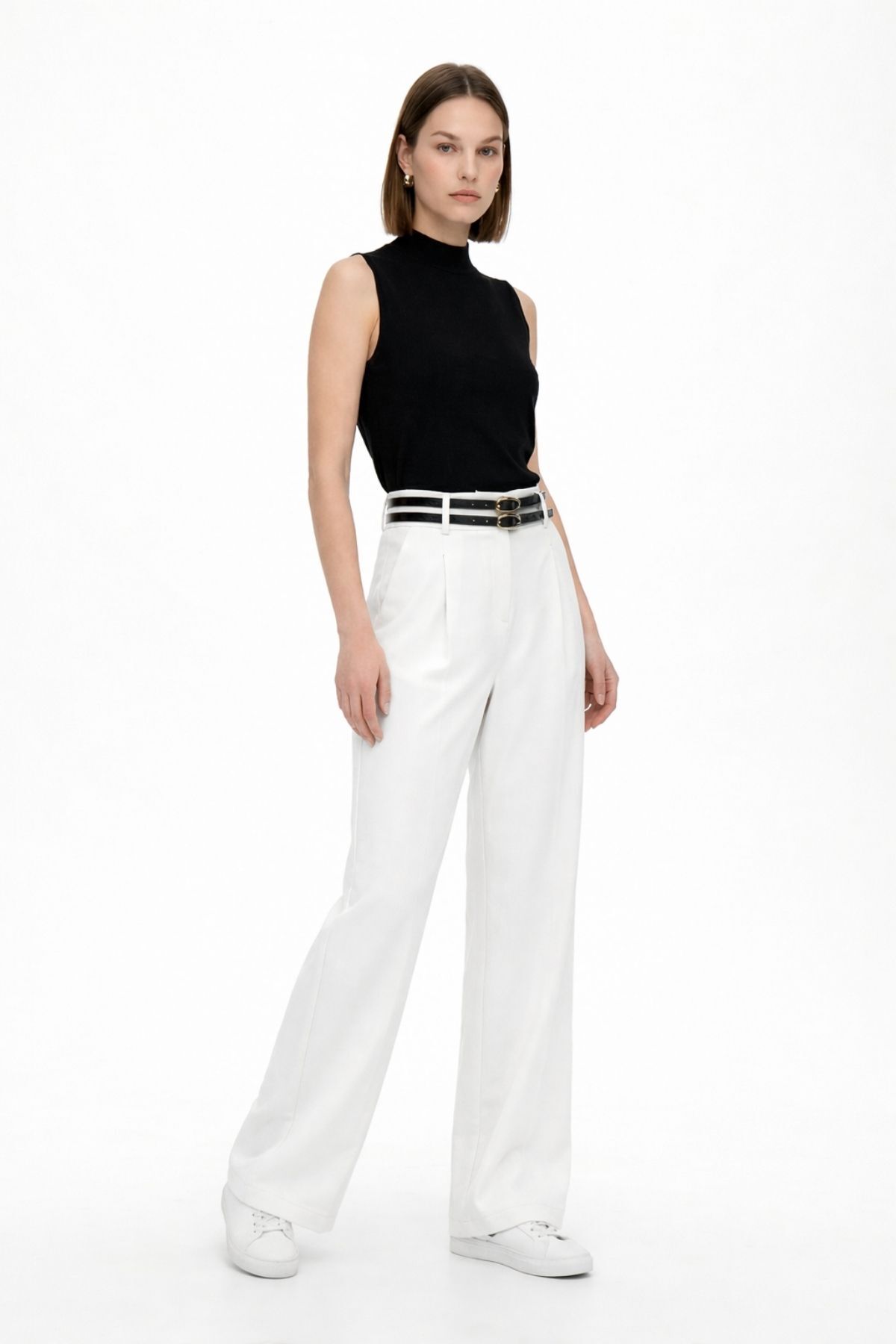 Ekru Çift Kemerli Pantolon 8413A - RAYS