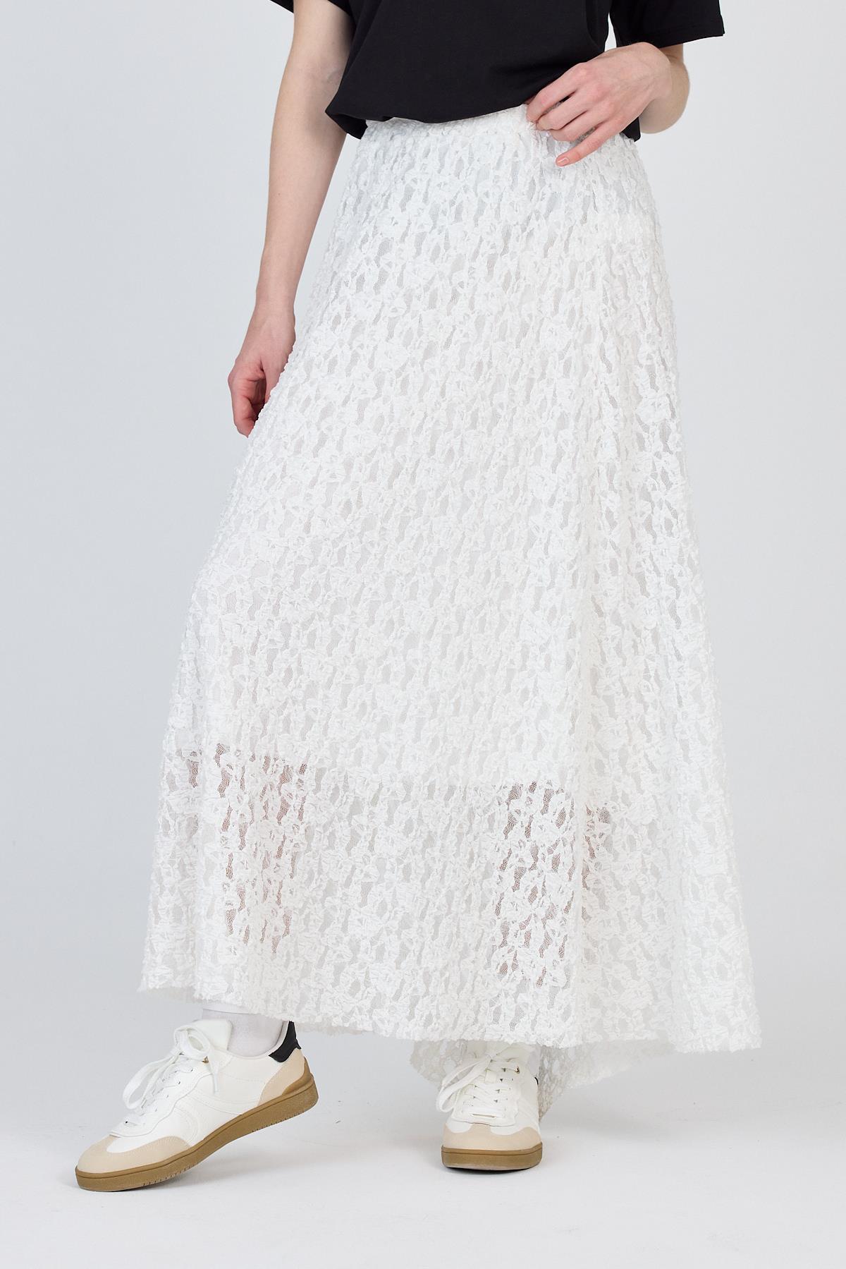 Ekru Dantel Detaylı Astarlı Etek 2582 - 3