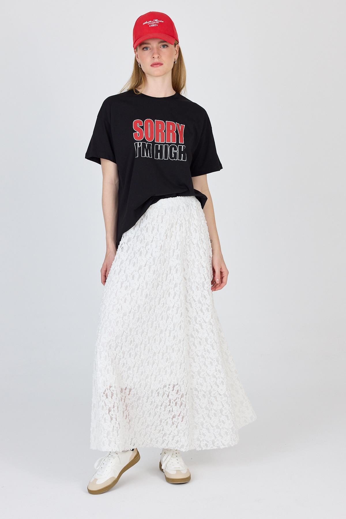 Ekru Dantel Detaylı Astarlı Etek 2582 - 8