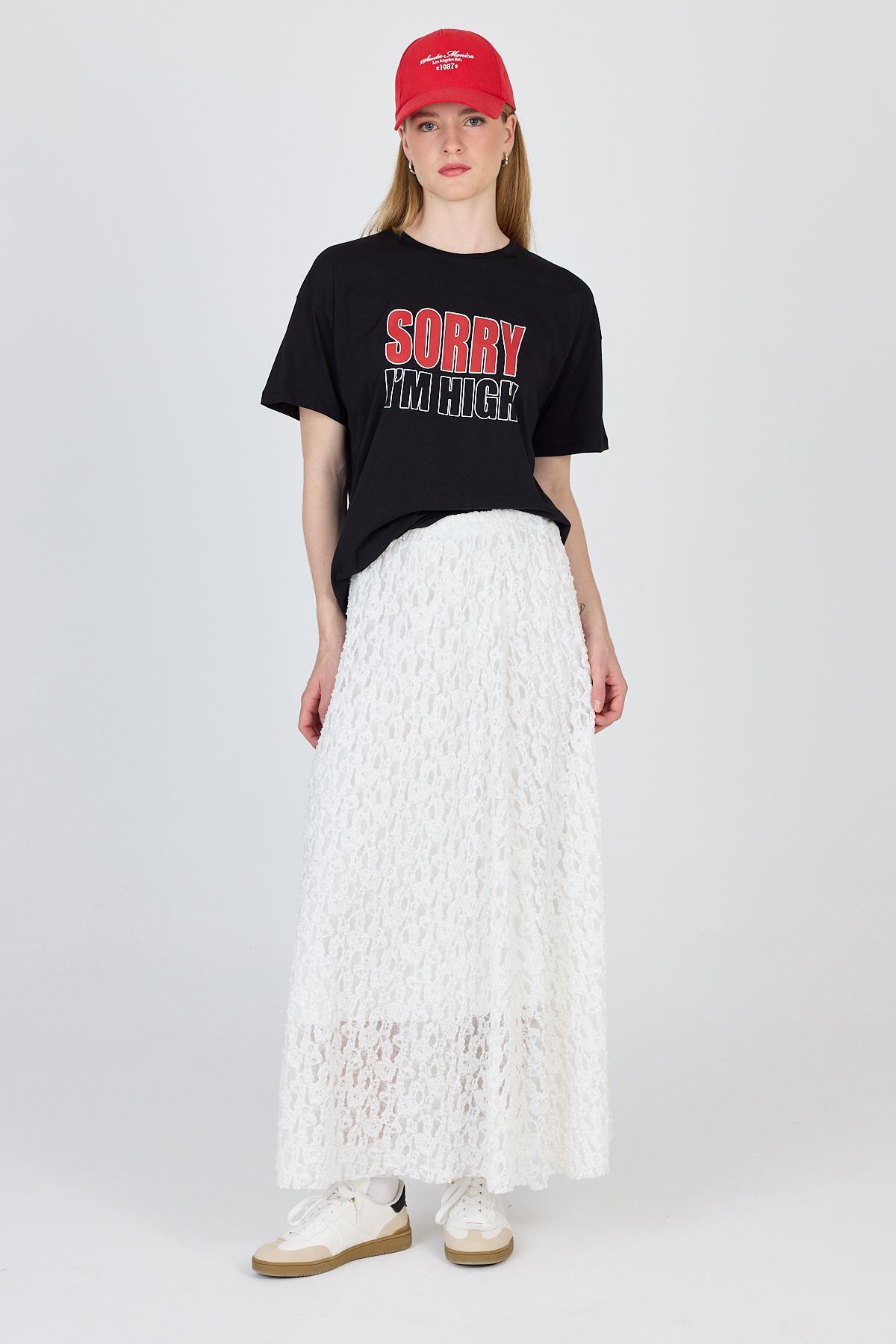 Ekru Dantel Detaylı Astarlı Etek 2582 - 1