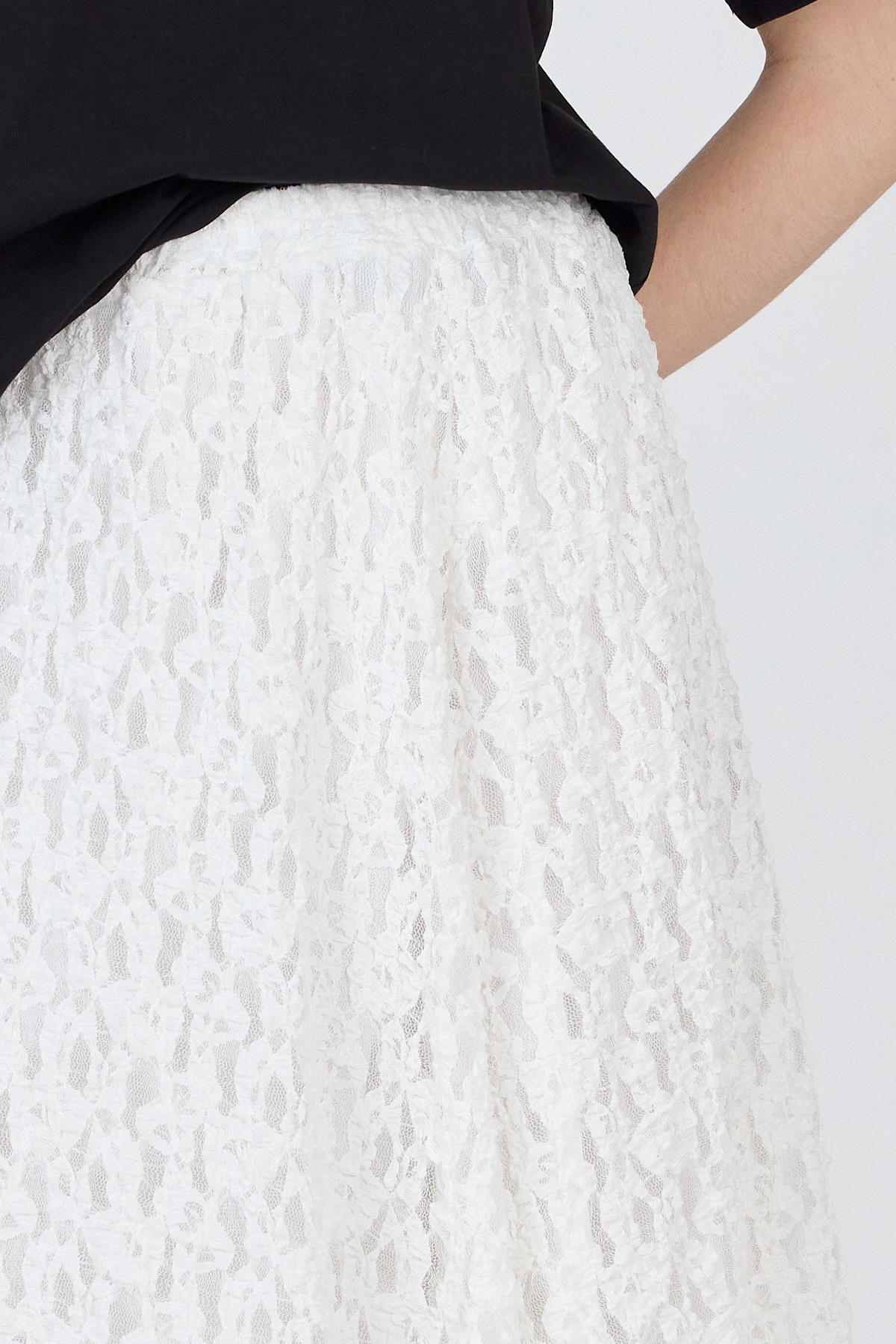 Ekru Dantel Detaylı Astarlı Etek 2582 - 4