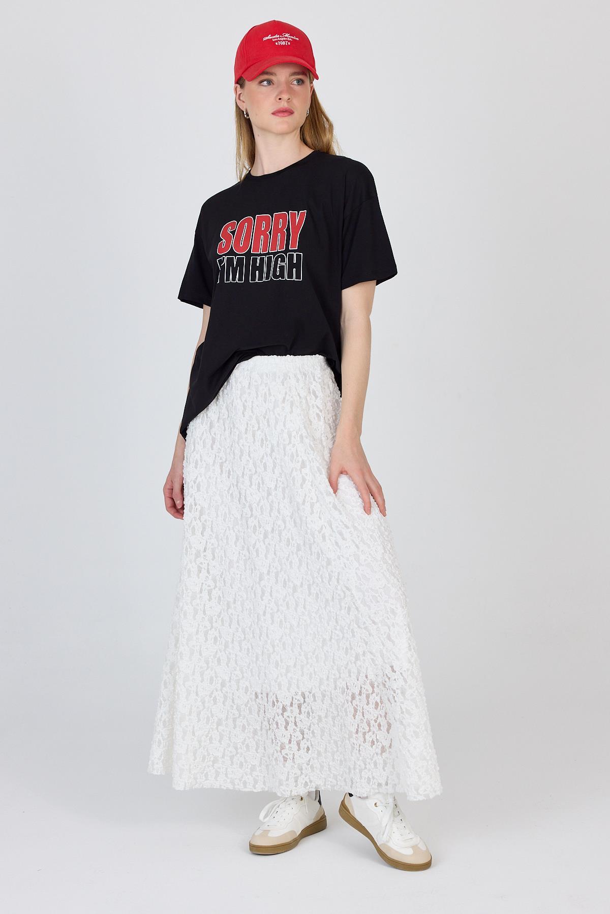 Ekru Dantel Detaylı Astarlı Etek 2582 - 6