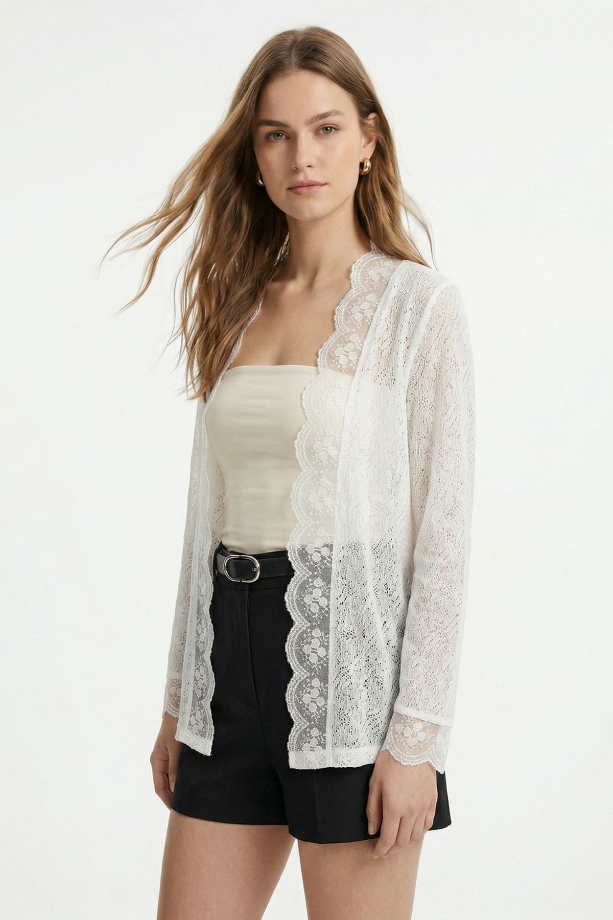 Ekru Dantelli Hırka 3099 - 2